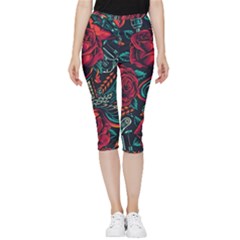 Vintage Flash Tattoos Designs Seamless Pattern Inside Out Lightweight Velour Capri Leggings  by Hannah976
