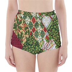 Christmas Quilt Background High-waisted Bikini Bottoms by Ndabl3x