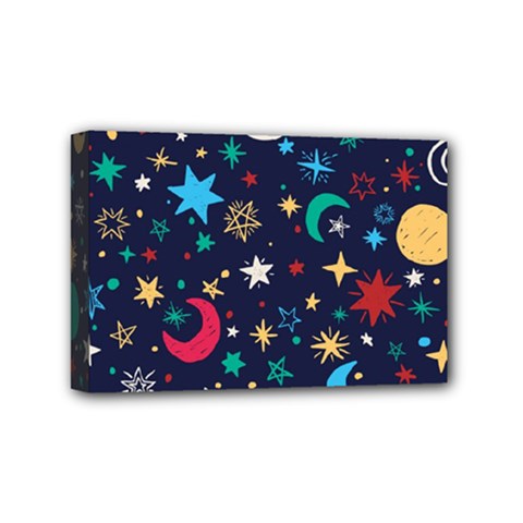 Colorful Background Moons Stars Mini Canvas 6  X 4  (stretched) by Ndabl3x