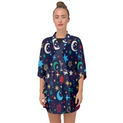 Colorful Background Moons Stars Half Sleeve Chiffon Kimono by Ndabl3x