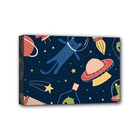 Seamless Pattern With Funny Alien Cat Galaxy Mini Canvas 6  X 4  (stretched) by Ndabl3x