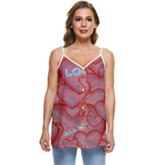 Love Hearts Valentine Red Symbol Casual Spaghetti Strap Chiffon Top by Paksenen