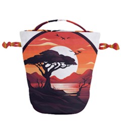 Tree Lake Bird Drawstring Bucket Bag by Bedest