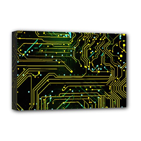Circuits Circuit Board Yelow Deluxe Canvas 18  X 12  (stretched) by Ndabl3x