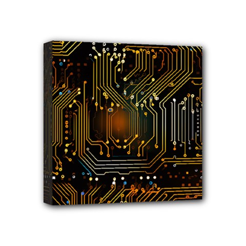 Circuits Circuit Board Orange Technology Mini Canvas 4  X 4  (stretched) by Ndabl3x