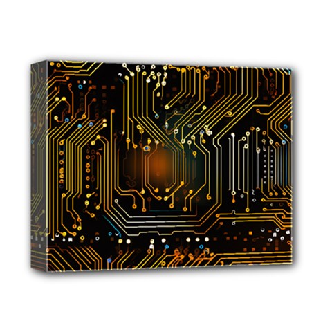 Circuits Circuit Board Orange Technology Deluxe Canvas 14  X 11  (stretched) by Ndabl3x