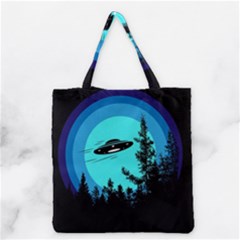 Ufo Alien Night Sky Night Grocery Tote Bag by Cendanart