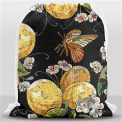 Embroidery Blossoming Lemons Butterfly Seamless Pattern Drawstring Bag (large) by Ket1n9