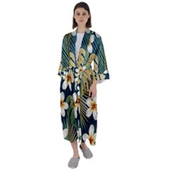 Seamless Pattern With Tropical Strelitzia Flowers Leaves Exotic Background Maxi Satin Kimono by Ket1n9