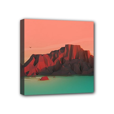 Brown Mountain Illustration Sunset Digital Art Mountains Mini Canvas 4  X 4  (stretched) by Cendanart