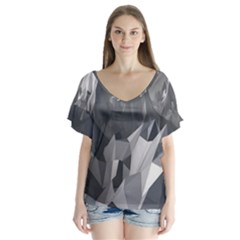 Gray Mountain Illustration Grey Mountain Digital V-neck Flutter Sleeve Top by Cendanart