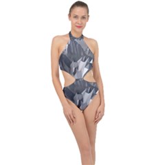 Gray Mountain Illustration Grey Mountain Digital Halter Side Cut Swimsuit by Cendanart