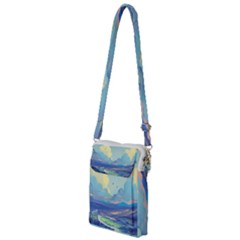 Mountains And Trees Illustration Painting Clouds Sky Landscape Multi Function Travel Bag by Cendanart