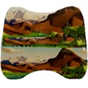River Between Green Forest With Brown Mountain Velour Head Support Cushion View2