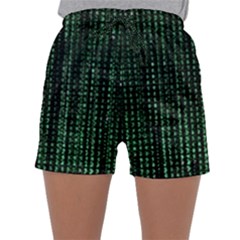 Green Matrix Code Illustration Digital Art Portrait Display Sleepwear Shorts by Cendanart