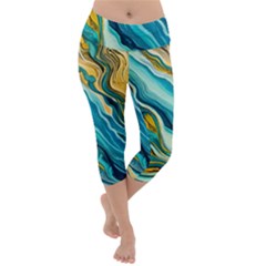 Painting Liquid Water Lightweight Velour Capri Yoga Leggings by Grandong