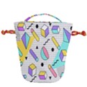 Tridimensional Pastel Shapes Background Memphis Style Drawstring Bucket Bag View2
