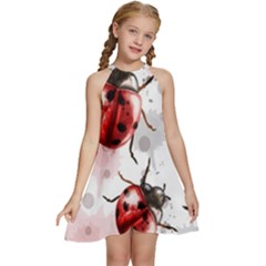 Ladybugs Pattern Texture Watercolor Kids  Halter Collar Waist Tie Chiffon Dress by Bedest
