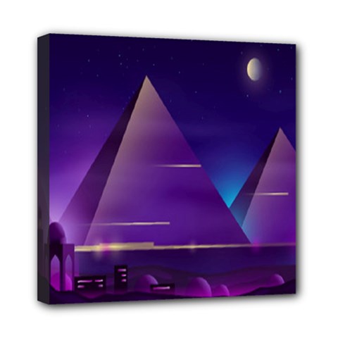 Egyptian Pyramids Night Landscape Cartoon Mini Canvas 8  X 8  (stretched) by Bedest