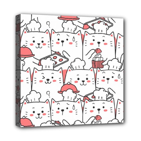 Cute Cat Chef Cooking Seamless Pattern Cartoon Mini Canvas 8  X 8  (stretched) by Bedest