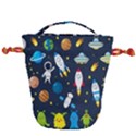 Big Set Cute Astronauts Space Planets Stars Aliens Rockets Ufo Constellations Satellite Moon Rover V Drawstring Bucket Bag View1