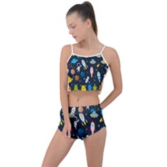Big Set Cute Astronauts Space Planets Stars Aliens Rockets Ufo Constellations Satellite Moon Rover V Summer Cropped Co-ord Set by Bedest
