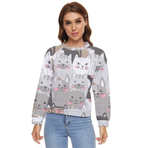 Cute Cats Seamless Pattern Women s Long Sleeve Raglan T-shirt by Bedest