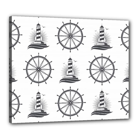 Marine Nautical Seamless Pattern With Vintage Lighthouse Wheel Canvas 24  X 20  (stretched) by Bedest