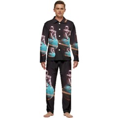 Stuck On Saturn Astronaut Planet Space Men s Long Sleeve Velvet Pocket Pajamas Set by Cendanart