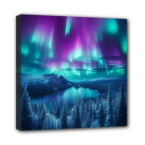 Lake Aurora Borealis Mini Canvas 8  X 8  (stretched) by Ndabl3x