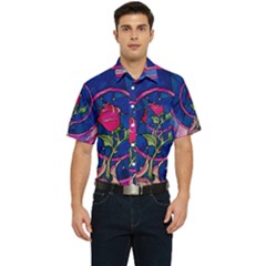 Enchanted Rose Stained Glass Men s Short Sleeve Pocket Shirt  by Cendanart