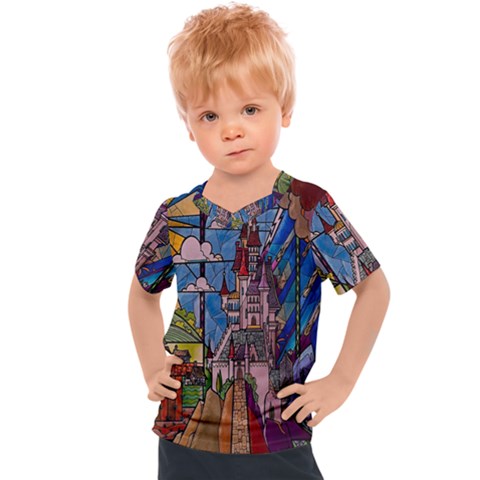 Castle Building Stained Glass Kids  Sports T-shirt by Cendanart