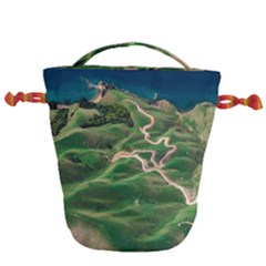 Coast Aerial View Beautiful Landscape Nature Ocean Road Graphy Aerial Coast Drone Drawstring Bucket Bag by Bedest