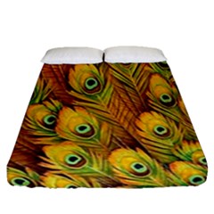 Peacock Feathers Green Yellow Fitted Sheet (queen Size) by Bedest
