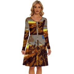 Scotland Monti Mountains Mountain Long Sleeve Dress With Pocket by Cendanart