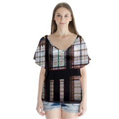 Stained Glass Window Krotoszyn V-neck Flutter Sleeve Top by Cendanart
