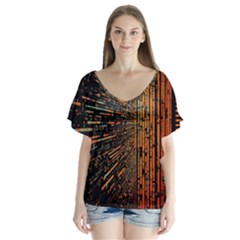 Data Abstract Abstract Background Background V-neck Flutter Sleeve Top by Cendanart