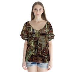 Photo New York City Skyscrapers V-neck Flutter Sleeve Top by Cendanart