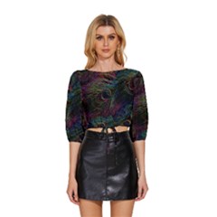 Peacock Feather Paradise Mid Sleeve Drawstring Hem Top by Cendanart