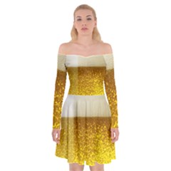 Light Beer Texture Foam Drink In A Glass Off Shoulder Skater Dress by Cemarart