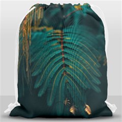 Dark Green Leaves Leaf Drawstring Bag (large) by Cemarart
