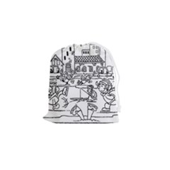 Colouring Page Winter City Skating Drawstring Pouch (small) by Hannah976