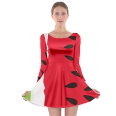 Watermelon Black Green Melon Red Long Sleeve Skater Dress by Cemarart