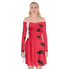 Watermelon Black Green Melon Red Off Shoulder Skater Dress by Cemarart