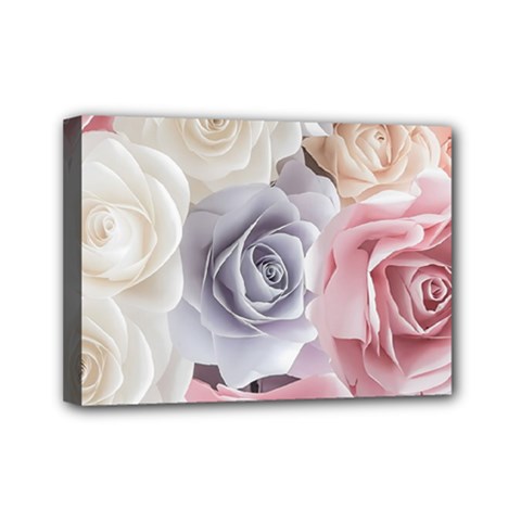 Pastel Rose Flower Blue Pink White Mini Canvas 7  X 5  (stretched) by Cemarart