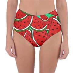 Summer Watermelon Fruit Reversible High-waist Bikini Bottoms by Cemarart