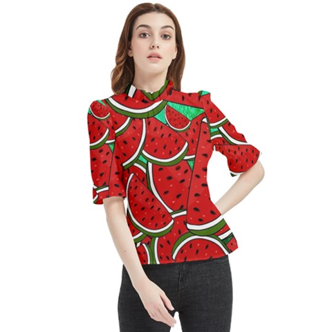 Summer Watermelon Fruit Frill Neck Blouse by Cemarart