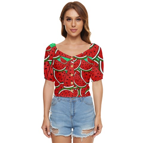 Summer Watermelon Fruit Button Up Blouse by Cemarart