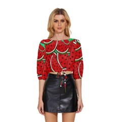 Summer Watermelon Fruit Mid Sleeve Drawstring Hem Top by Cemarart