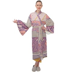 Ramen Kawaii Aesthetic Pink Maxi Velvet Kimono by Cemarart